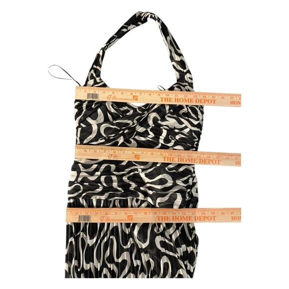 Vintage Escada Silk Halter Midi Dress Size 36 Us 6 Drop Waist Black White Gown - Picture 10 of 16